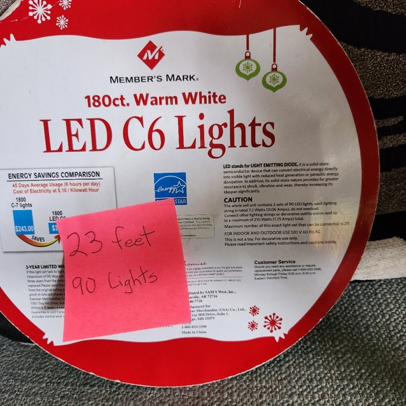 String of LIGHTS 90 LED C6 Outdoor Warm White Color 23 Feet Long - Picture 3 of 6